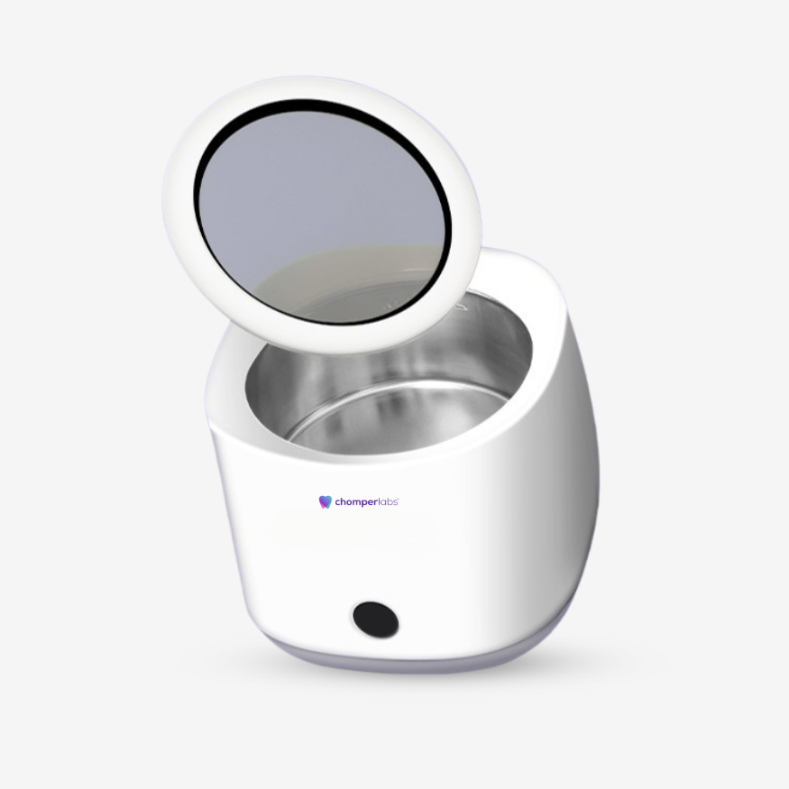 Chomper Labs ultrasonic cleaner for night guards and mouth guards.
